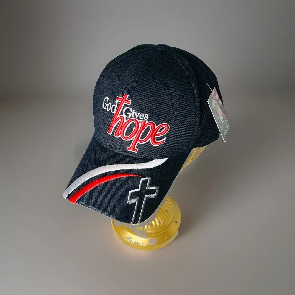NWT God Gives Hope I Love Jesus Christian Cross Baseball Hat Cap Black Acrylic